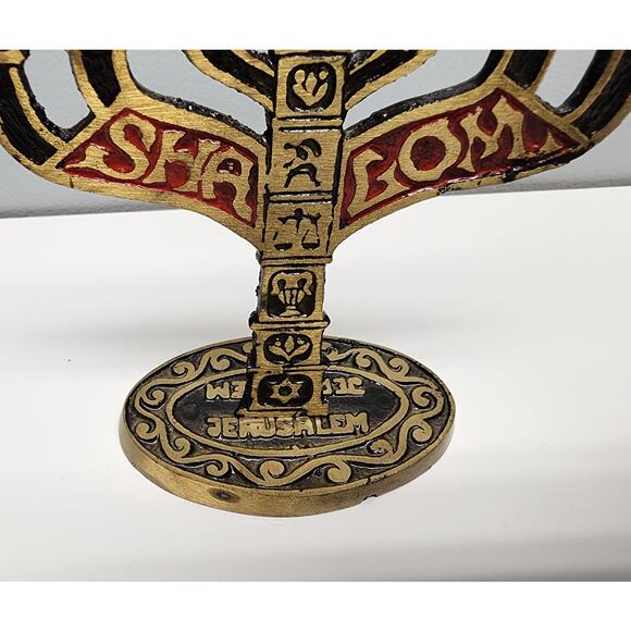 2 Vintage Brass Mini Menorahs 7-Candle SHALOM JERUSALEM Judaica Decor - Picture 4 of 15